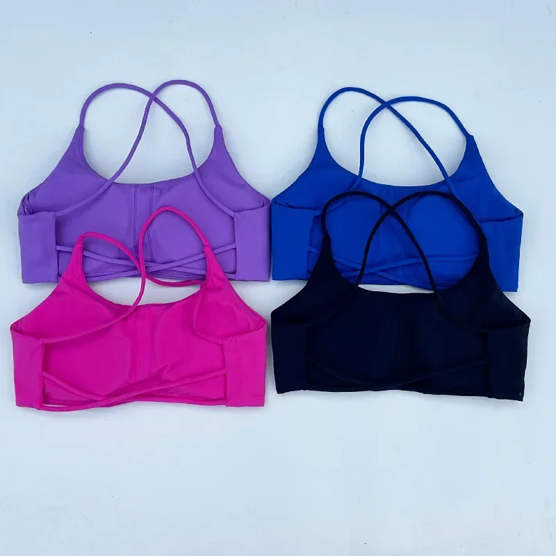 Biustonosz sportowy z paskami krzyżowymi Kobiety Siłownia Joga Crop Top treningowy Kamizelka Wysokie wsparcie Bralette Fitness Push Up Bielizna Miękka Oddychająca