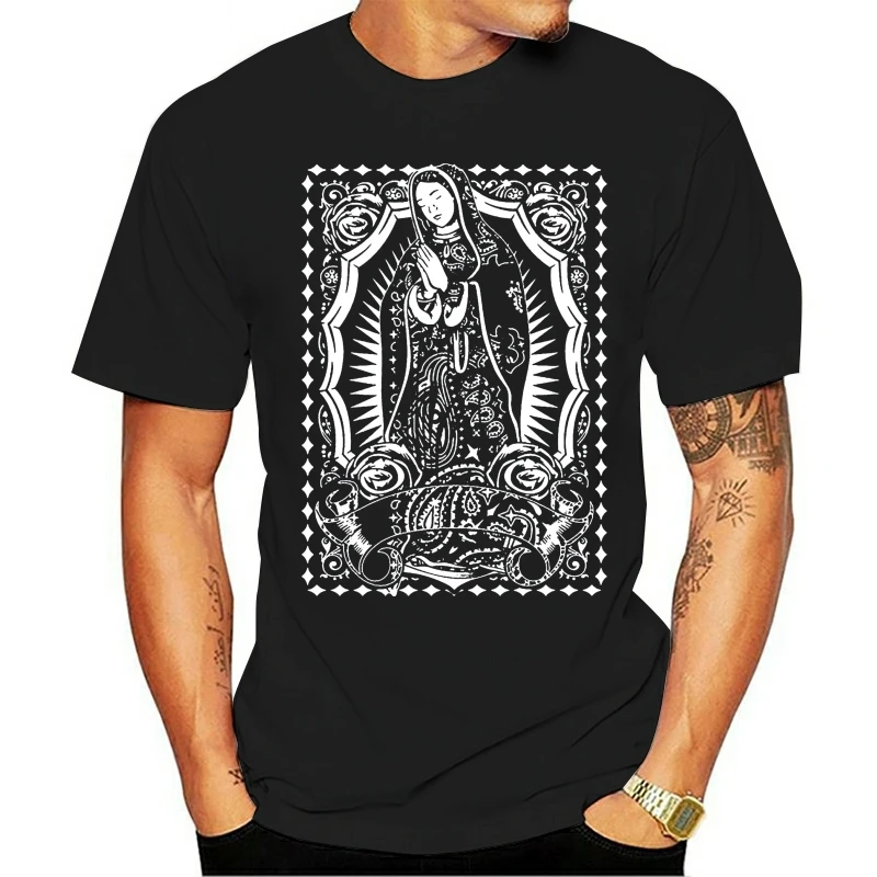 2023 Fashion Cotton T-shirt Navy Bandana Crip OG Cholo Chicano Brown pride Vida Loca Virgin Mary   Cool Casual pride men Unisex