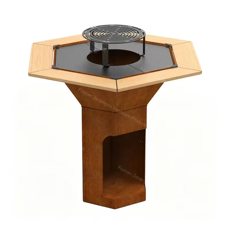 Modern Eco-Friendly Freestanding Corten Steel Small Fire Pit Heater Chimney Camping Party Patio Use Wood Burning BBQ Stove