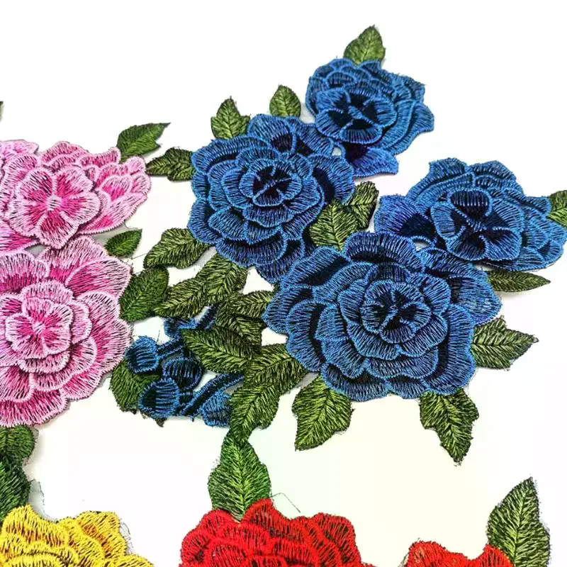Patch brodé 3D élégant en forme de fleur rouge 24*13CM à coudre, motif rose, pour accessoires vestimentaires et artisanat
