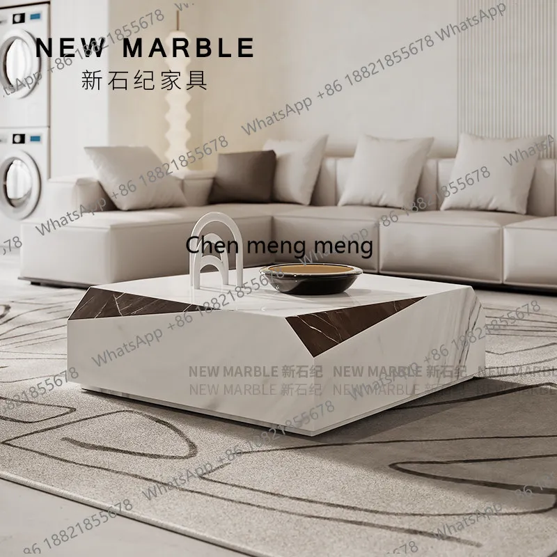 

Anti-collision natural marble coffee table TV cabinet combination black modern simple personality square coffee table