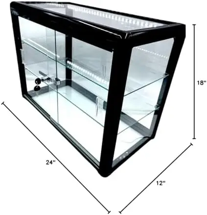 Elegant Black Aluminum Display Table Top Tempered Glass Show Case. Sliding Glass Doors with Lock view 2
