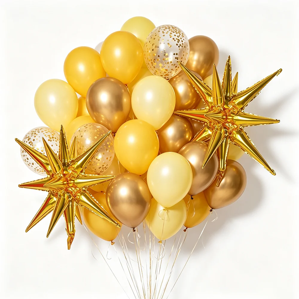 Gold Ballon-Girlanden-Set Sternförmige Folienballons Konfetti-Ballons für Geburtstag Hochzeit Jubiläum Abschlussfeier Dekoration S – Detail 2