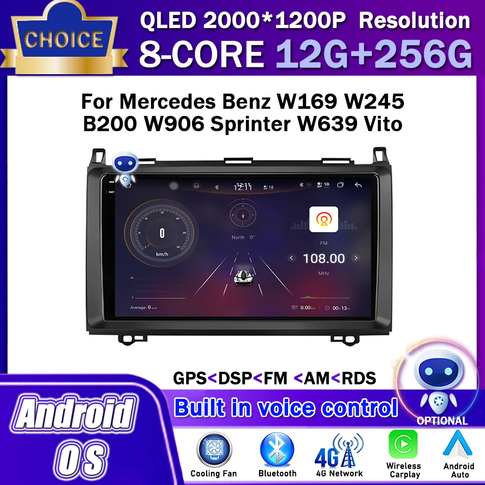 

9 inch Android OS Car Radio Multimedia Stereo Player for Mercedes Benz W169 W245 B200 W906 Sprinter W639 Vito Carplay GPS WiFi