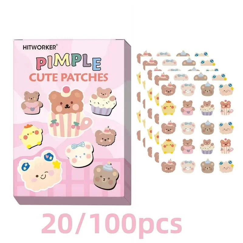 20/100-Piece Cute Bear-Shaped Acne Patches, Facial Stickers for Covering Pimples & Blemishes, For Daily Makeup & Skincare
