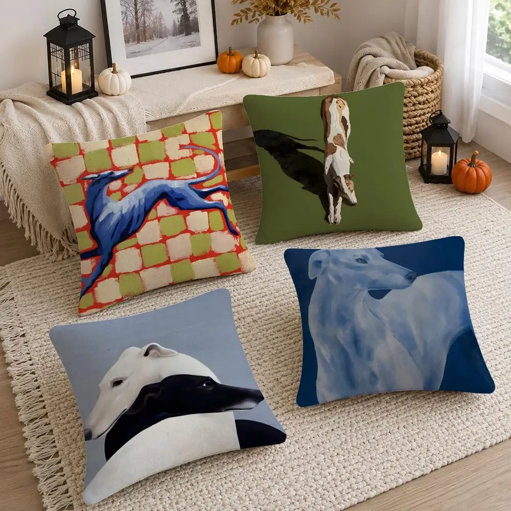 Dog Breed Greyhound Cushion Cover Soft Fluffy Short Plush  Pillow Case  Sofa Bed Home Decor