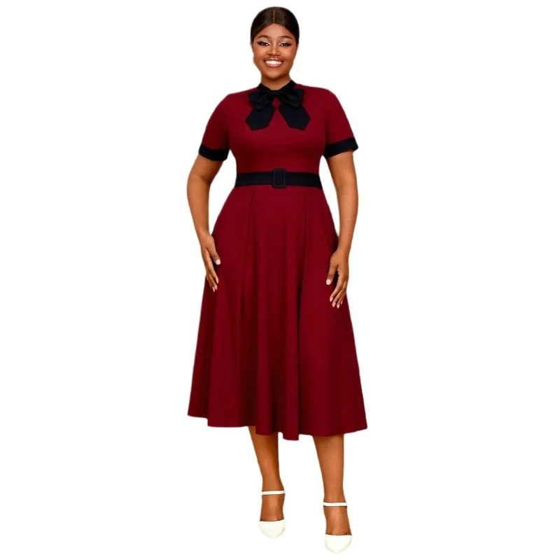 

Plus Size Africa Party Evening Dresses for Women Autumn Fashion Short Sleeve O-neck Polyester Midi Dress Dashiki Africa Clothing