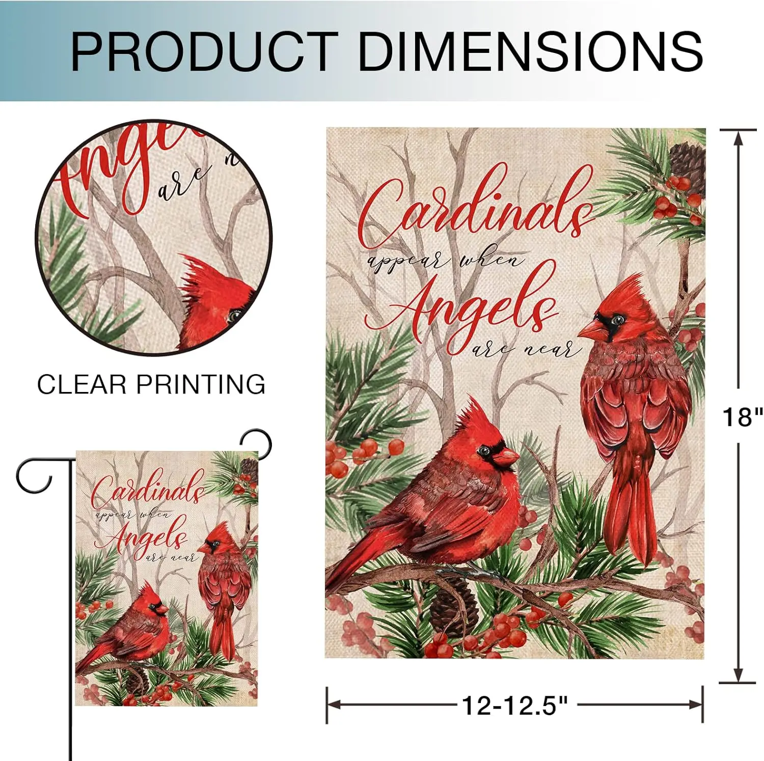 Hzppyz Cardinal Appear When Angels are Near Winter Garden Flag, Red Bird Berry Pine Tree Branch Decorative House Yard Outdoo SSL - view 3