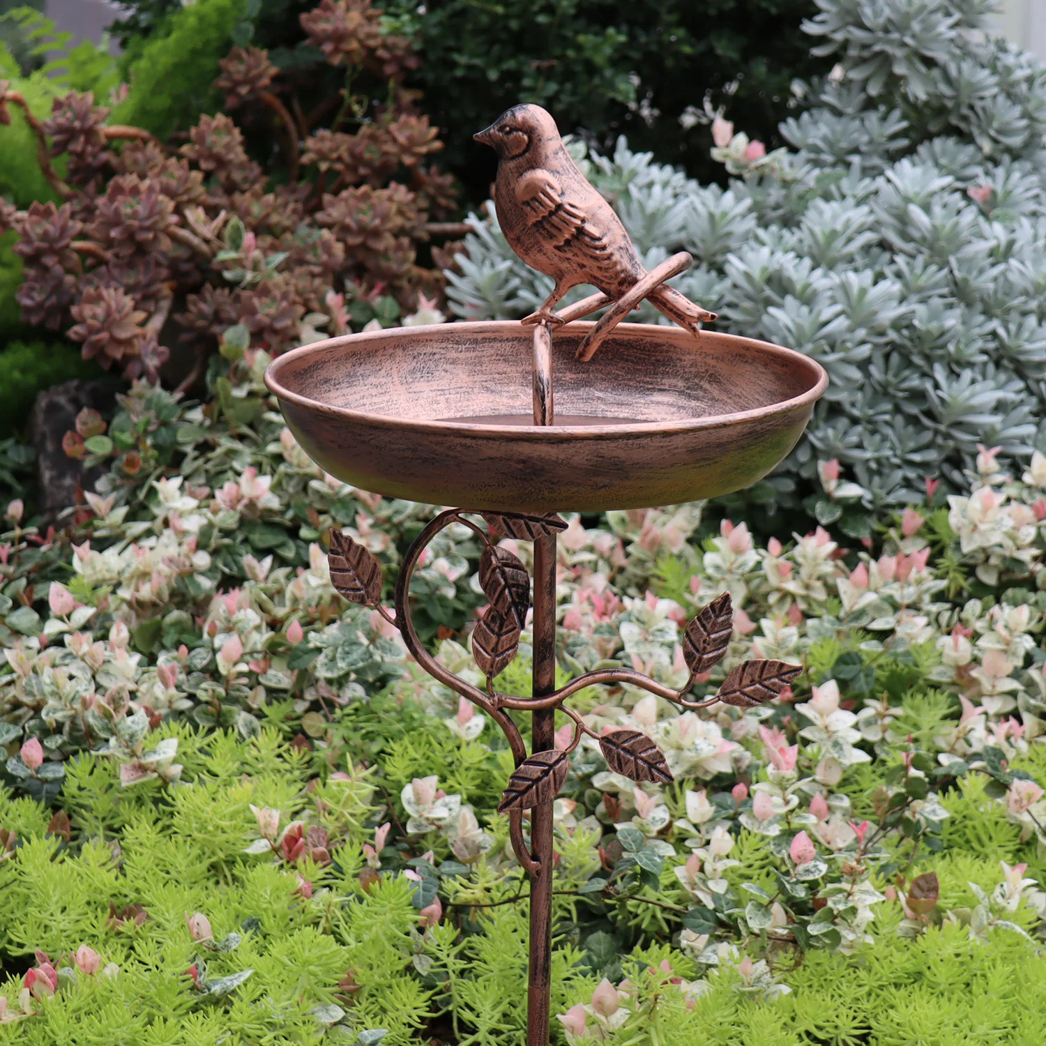 E9 Garden Birdbath Sturdy Iron Outdoor Bird Bath for Outside Vintage Standing Birdbath Bowl for Outdoor Garden Patio Yard