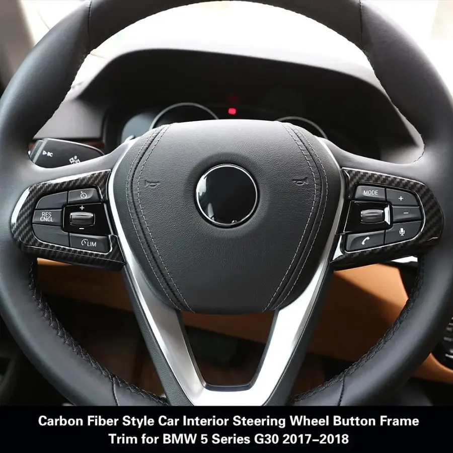 Carbon Fiber Style Color Car Interior Steering Wheel Button Frame Trim Cover for BMW 5 Series G30 2017-2018 ABS Car Accessories