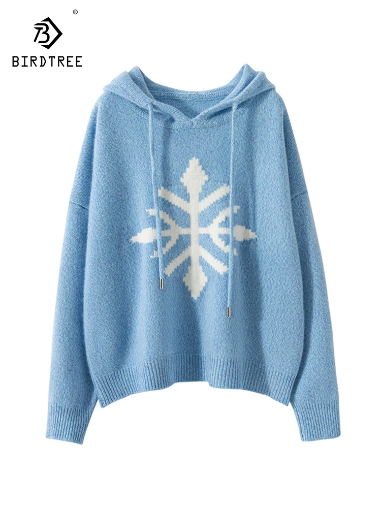 

BirdTree, 100%Pure Cashmere Hooded Sweater, Women Long Sleeve, Casual Fashion Lazy Pullover, 2024 Autumn Winter Top T48854QC