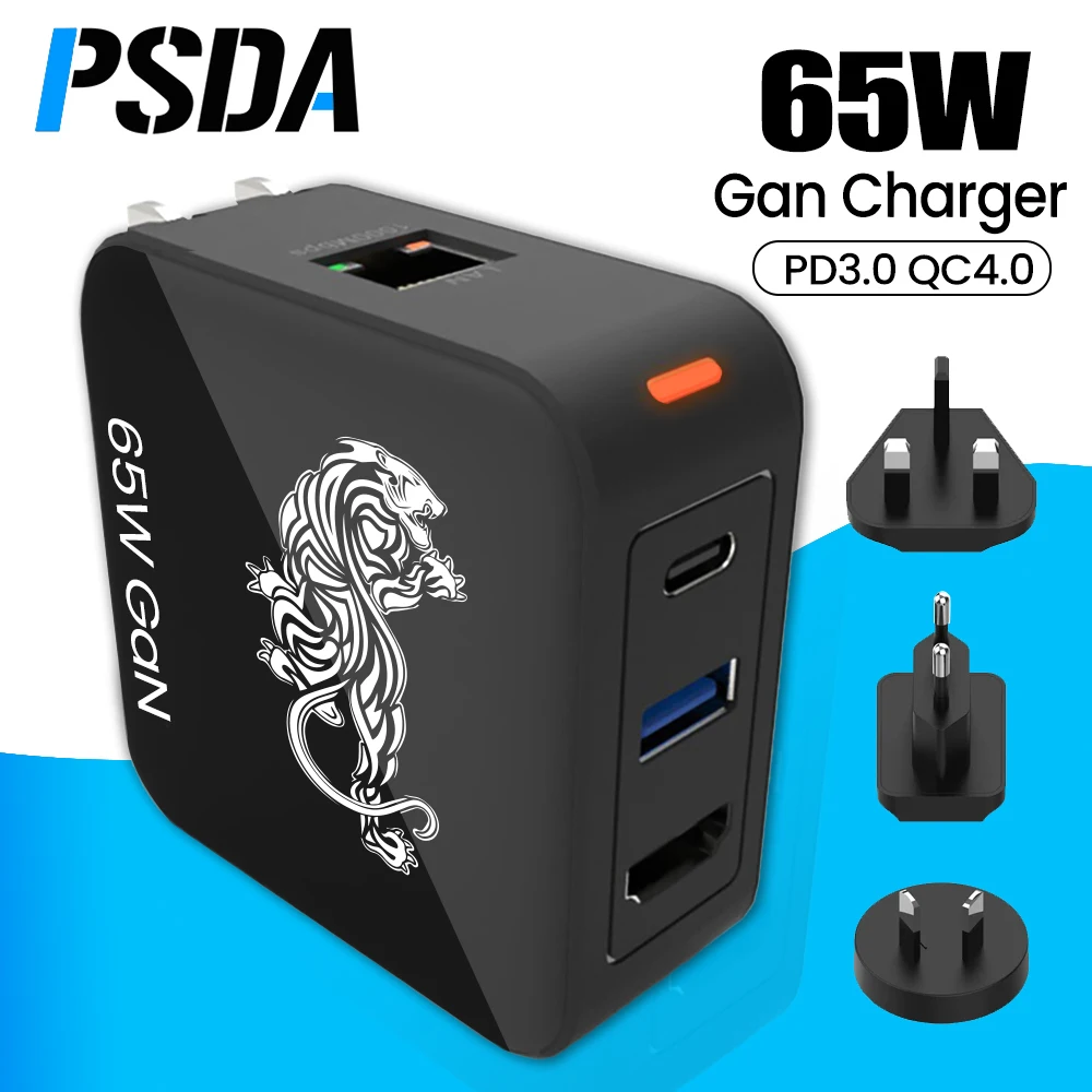 PSDA 3D UV 4IN1 GaN 65W Charger USB C Docking Station with 4K HD-compatible 1000Mbps LAN Port USB3.0 PD for MacBook Pro Lenovo