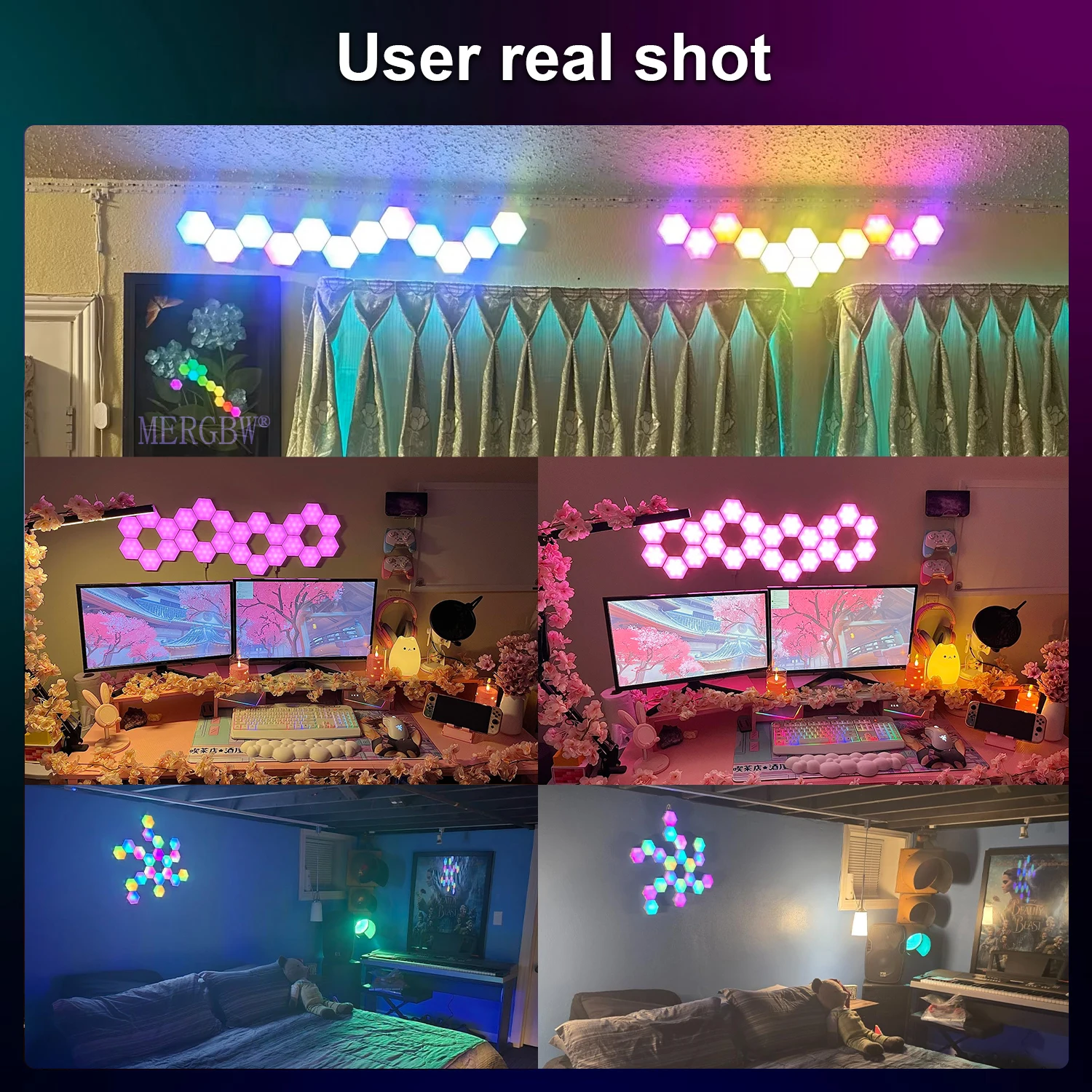 Smart Multicolor Hexagon Lights Hexagonal Wall Light APP DIY Music Sync Night Light Computer Games Room Bedroom Home Decoration