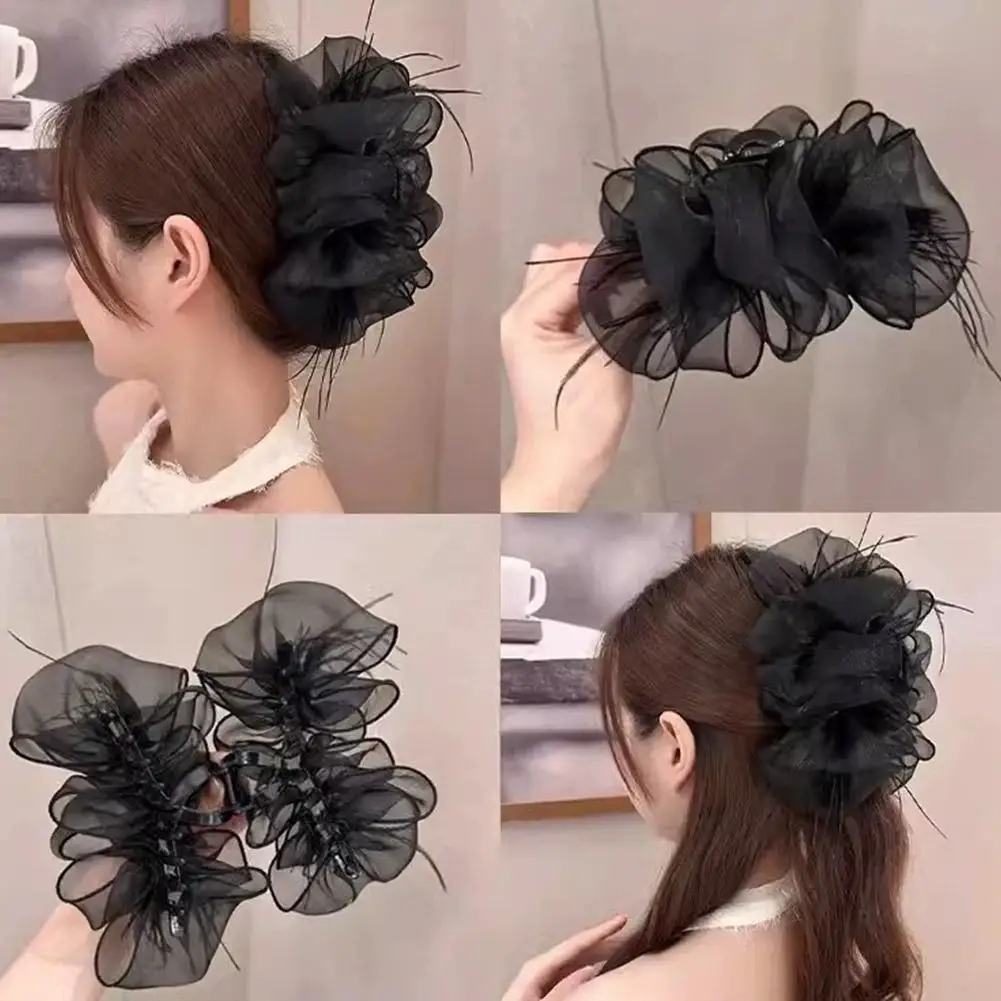 

Korean Ribbon Feather Bow Hair Claws For Women Girls Hair Clip Simple Elegant Barrette Black Grab Clip Fashion Hair Accesso Z2B5