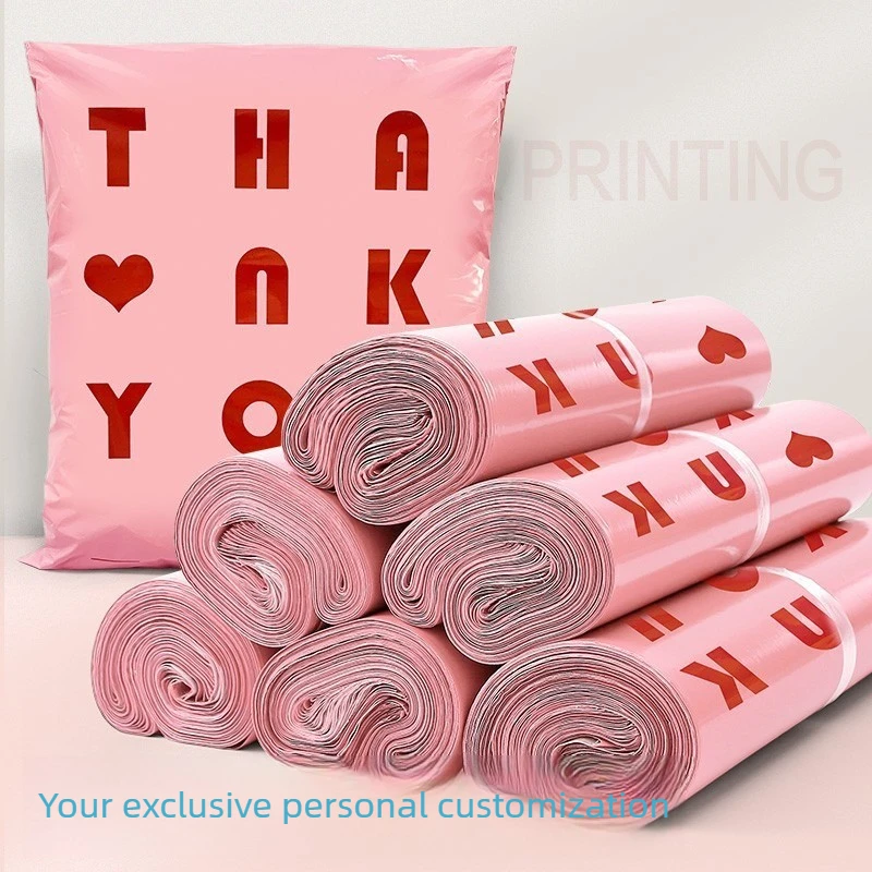 Dropshipping supported: Brand new pink waterproof shipping/mailing bags – thickened version, English print, pack of 50.