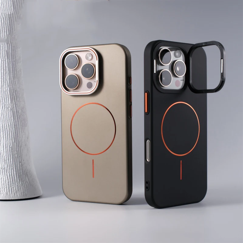 

Luxury Magsafe wireless charging matte phone case suitable for iPhone 16 15 14 13 ProMax case folding bracket alloy frame case