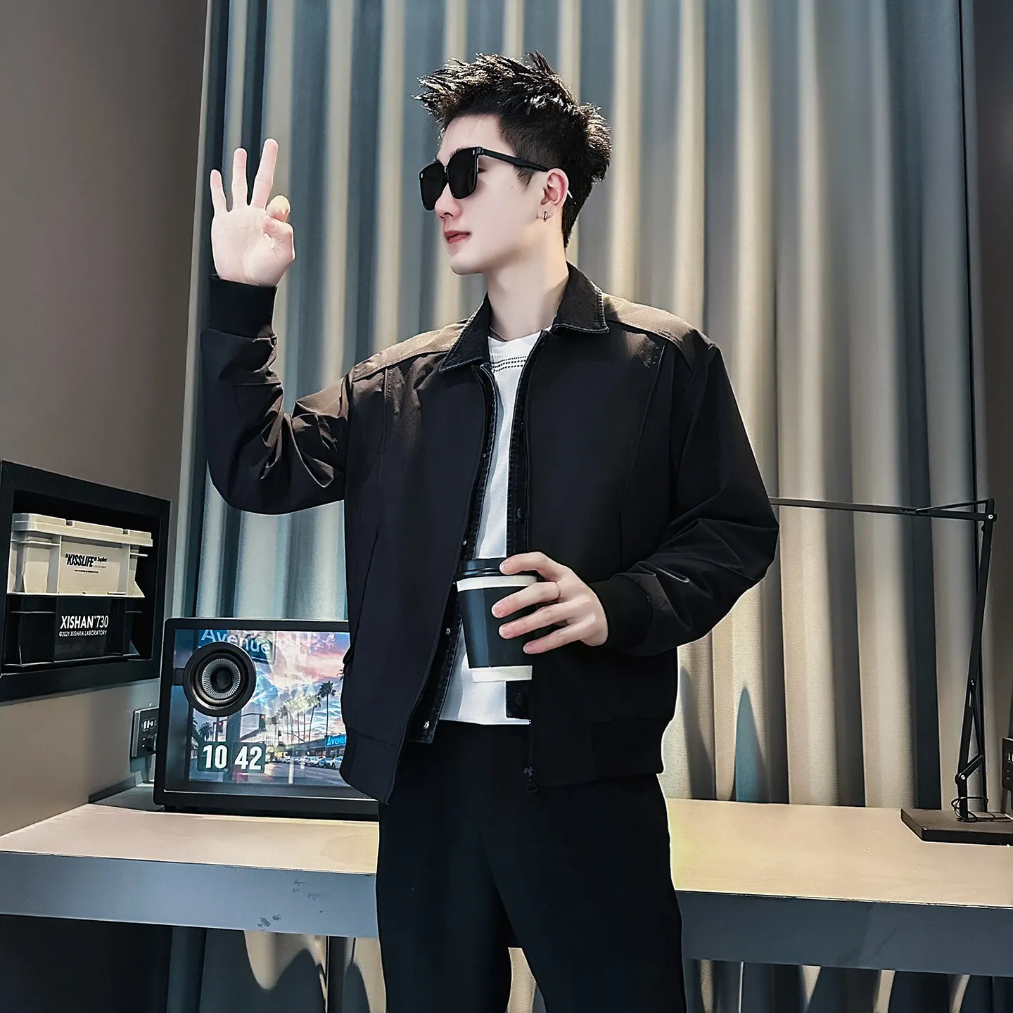 

Spring Autumn New Sle Slim Fit Jaet XS Size Small ort Height Men's Faionable Casual Windproof Polyester Fiber Coat