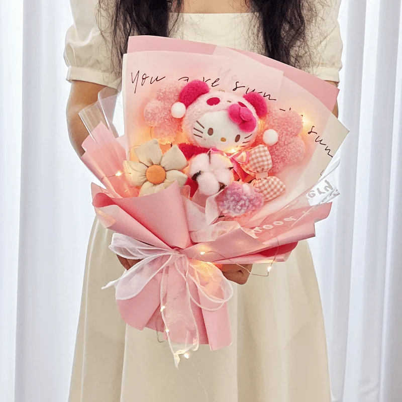 Sanrio Plush Doll Bouquet Gift Cartoon Kuromi Kt Cat Cinnamoroll My Melody Plush Toys Valentine'S Day Girl Friend Gifts