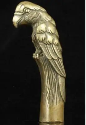 BRONZE STATUE PARROT CANE HEAD COLLECTABLE WALKING STICK DECORATION