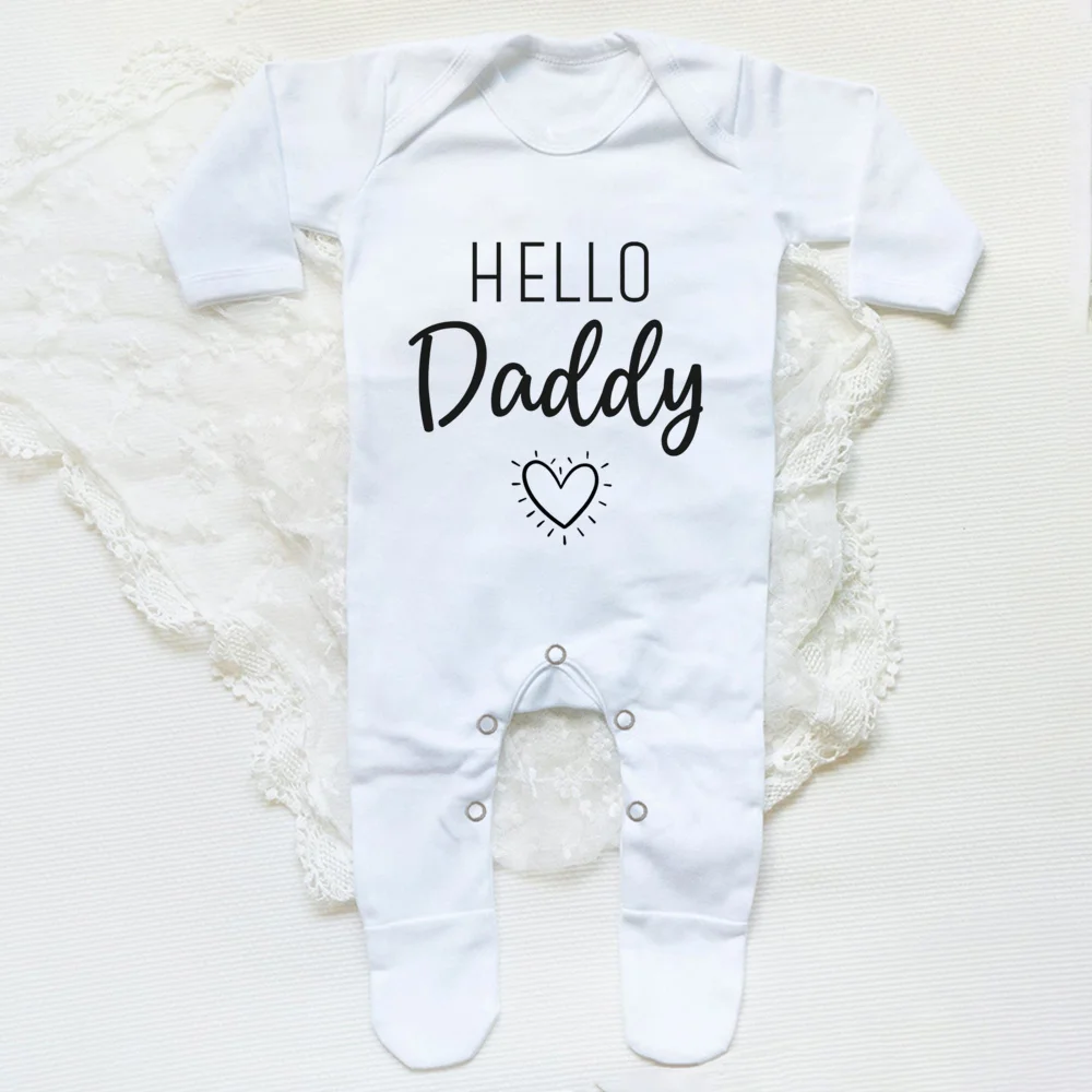 Hello Mommy Daddy Aunt Uncle Print Baby Babygrow Sleepsuit Vest Bodysuit Newborn Coming Home Hospital Clothes Infant Shower Gift