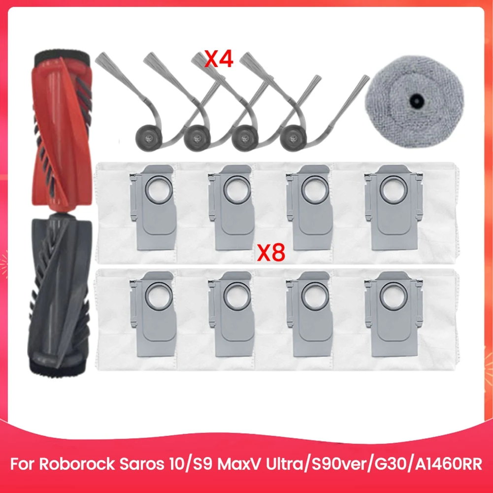 ABVI-For Roborock Saros 10/G30/S9 Maxv Ultra/S90ver/A1460RR قطع غيار الأسطوانة الجانبية فرشاة تصفية كيس لجميع الغبار تنظيف فعال