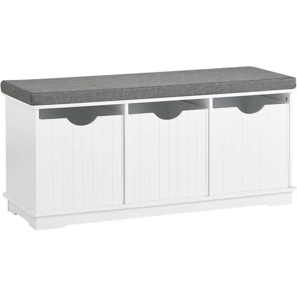 Haotian White Storage Bench with Ders & Seat Cushion | Hallway Shoe Cabinet Shoe Bench, SR30-W