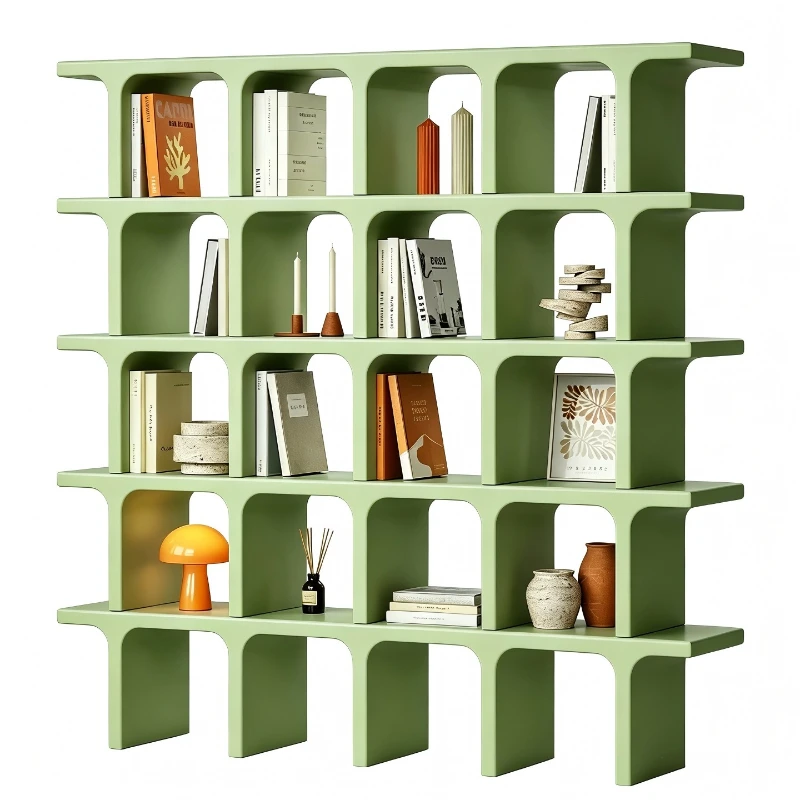 Modern simplicity, red lacquered bookshelves, arched bookcases, multi-layer storage shelves