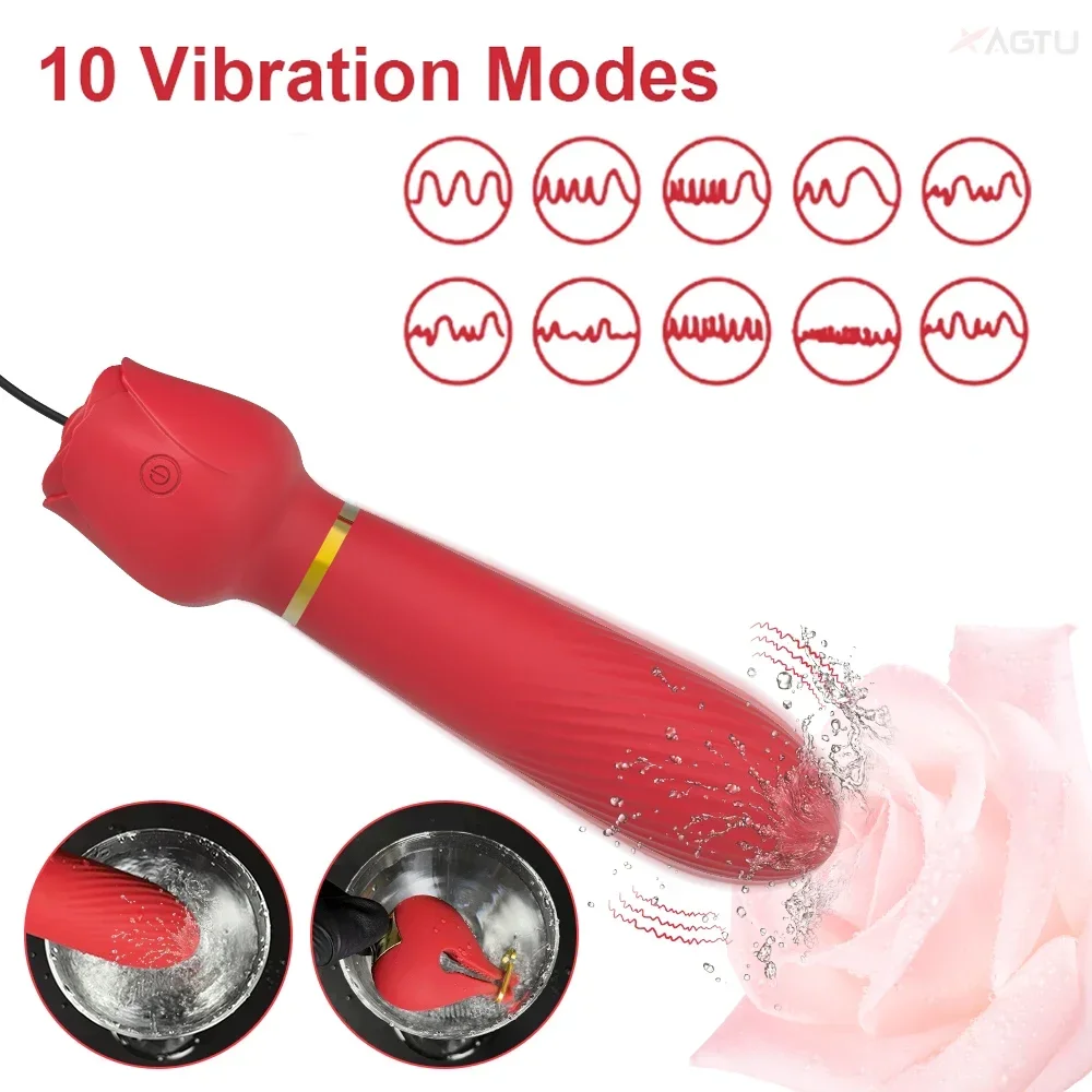 2 in1 Rose-Vibrator for Women Electric Nipple Clamps Breast Clips Clitoral Stimulation Wired Adult Goods Sex Toys for Couple 18+