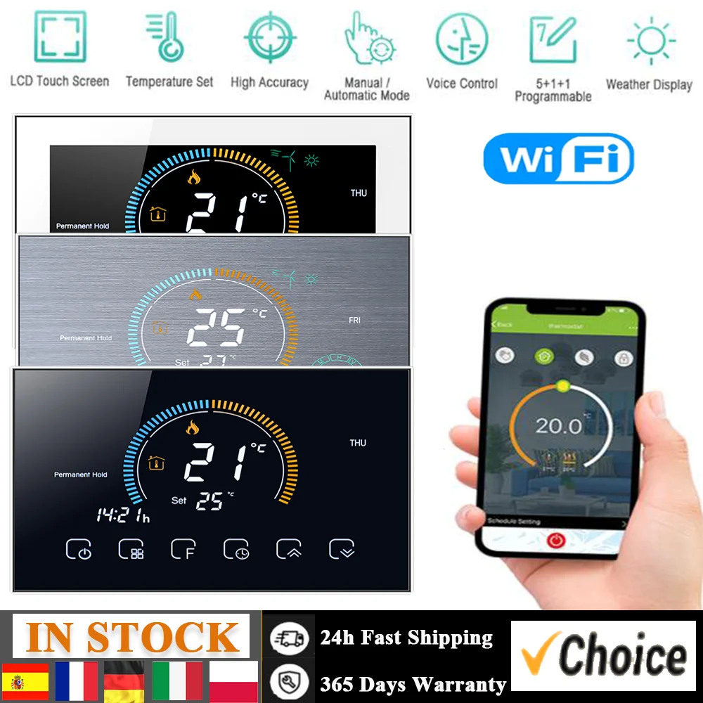 95-240V WiFi Thermostat Programmable Water/ Gas Boiler Six Period Voice APP Control Compatible for Amazon Echo Google Home