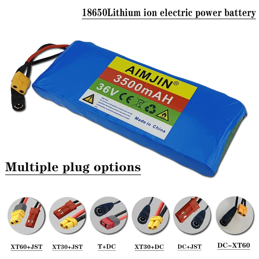 10S1P 36V 3500mAh แบตเตอรี่แพ็ค 3.5Ah 18650 แบตเตอรี่ลิเธียมไอออนแบบชาร์จไฟได้ไฟฟ้ารถจักรยานสกู๊ตเตอร์ 20A BMS 500W