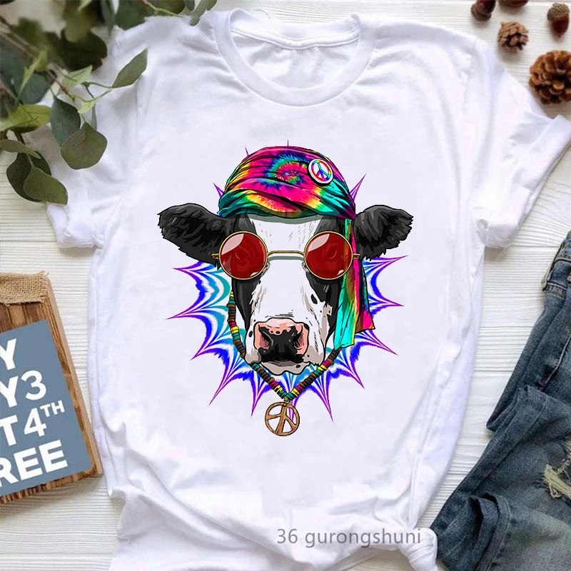 

Kawaii Watercolor Colorful Cow T-Shirt Ecg Love Heifer Graphic Print T Shirt Women Clothes Female Clothing Short Sleeve Top