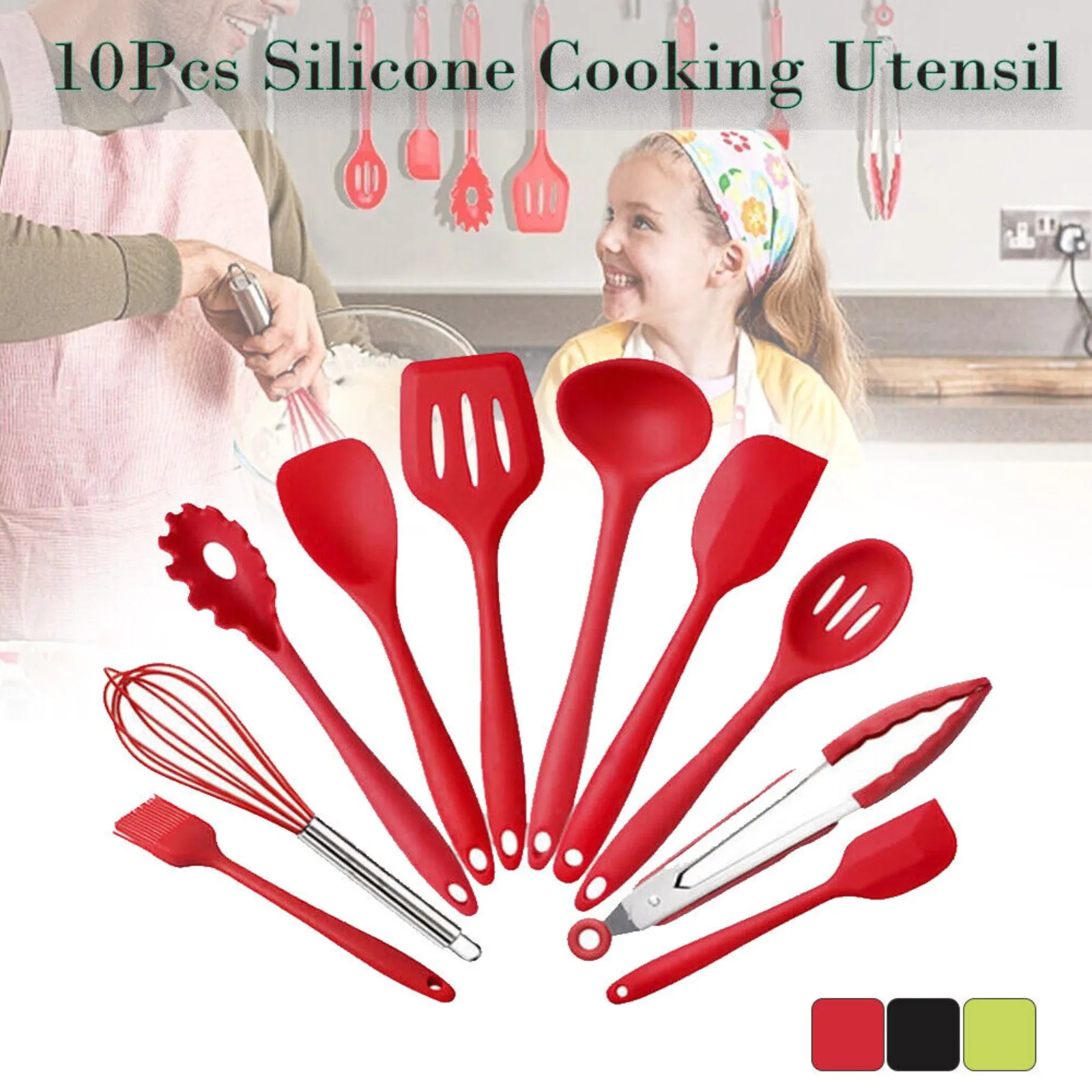 

US Kitchen Spatula Silicone Utensils 10pc Heat Resistant Rubber for Baking Cooking