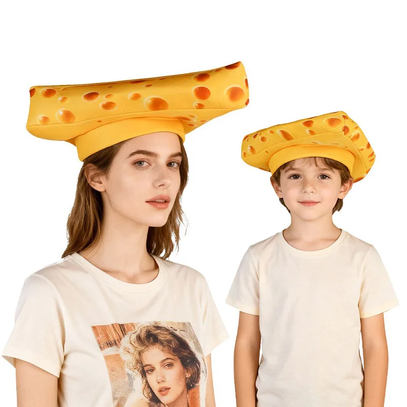 Unsiex 女性用フードハット 大人用イエローチーズヘッドハット 男の子 女の子用スポンジチーズヘッドウェア 楽しいハロウィンコスチューム小道具