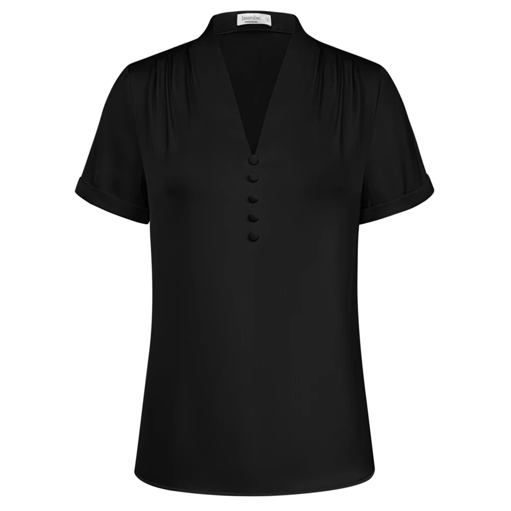 Jasambac-Pull à manches courtes et col en V pour femme, chemisier confortable pour avocat, chemise d'été