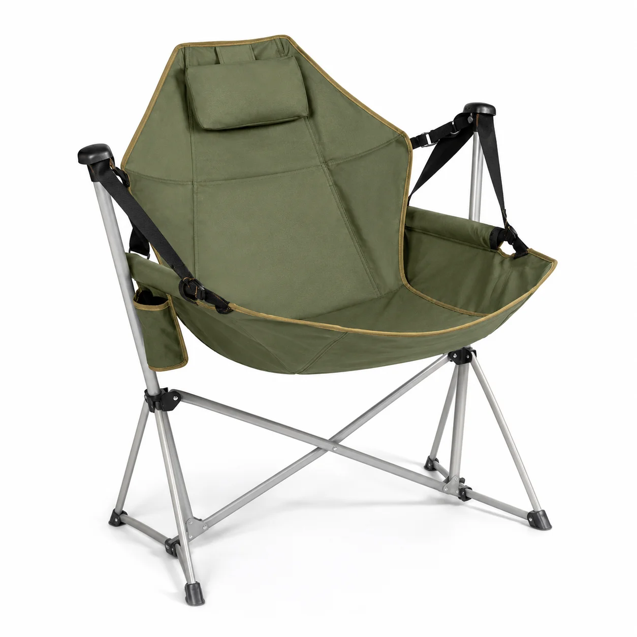 Folding Rocking Camping Chair Suspended Hanging Moon Chair Head Pillow Side Pocket Outdoor Furniture Fishing
