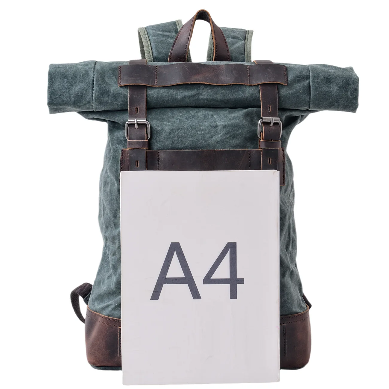Retro Roll‑Top Canvas Backpack 15‑Inch Laptop Compartment Crazy Horse Leather Trim Adjustable Straps Outdoor Travel Rucksack