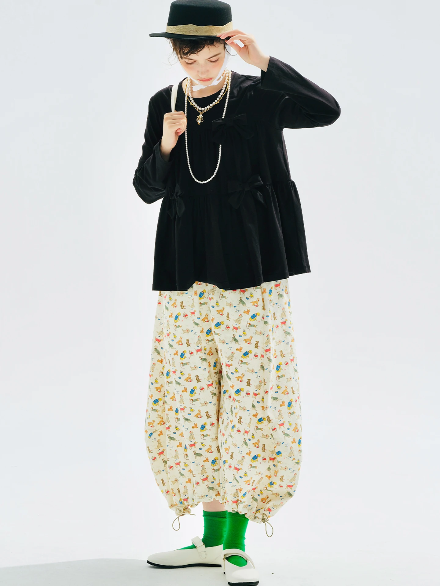 

imakokoni 2025 Autumn Cute pure cotton washed cropped pants loose wide-leg with elastic waist255135