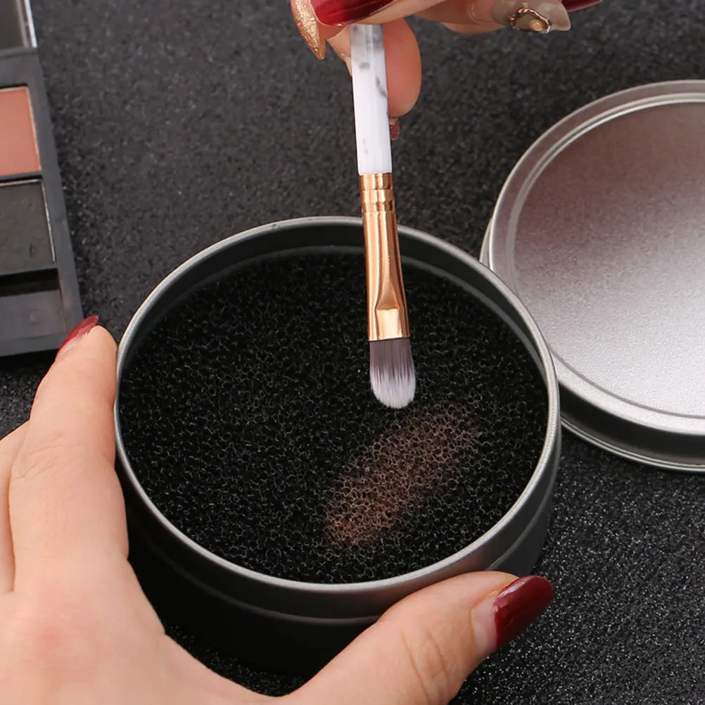 3 pçs redondo escova de ferro caixa de limpeza esponja seca para remoção reutilizável ferramenta maquiagem tamanho viagem sombra em pó