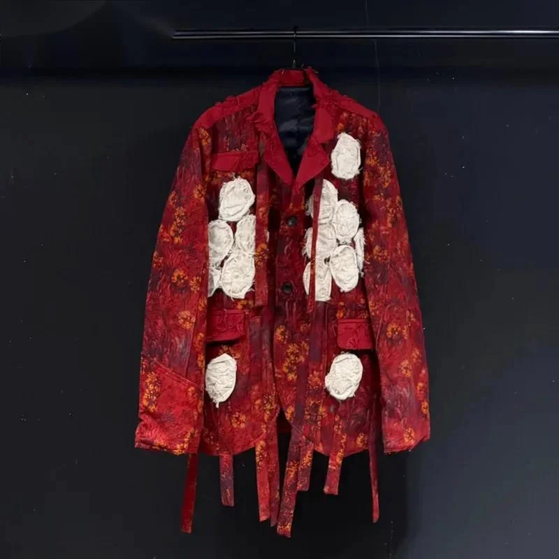 Niche Trend Male Suit Jacket Autumn New Three-dimensional Flower Spliced Tassel Decoration Single-breasted Blazer ZS26