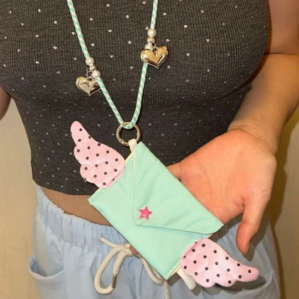 Y2K Angel Wings Wallet Cute Mini Purse Long Lanyard Coin Purse Multifunctional Headphones Organizer Hanging Crossbody Bag Gift - view 2