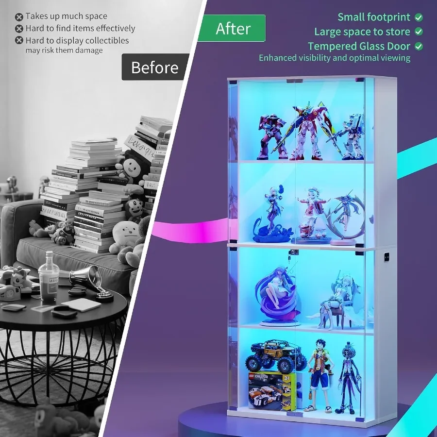 Locking Glass Display Cabinet with LED Lights and Motion Sensor for retail use, tempered glass, black, secure locking mechanism view 4