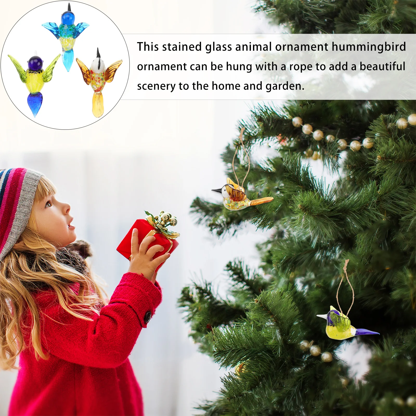 

3Pcs Colorful Glass Hummingbird Ornament Hanging Decoration Tabletop Display Home Garden Use Hummingbird Ornament