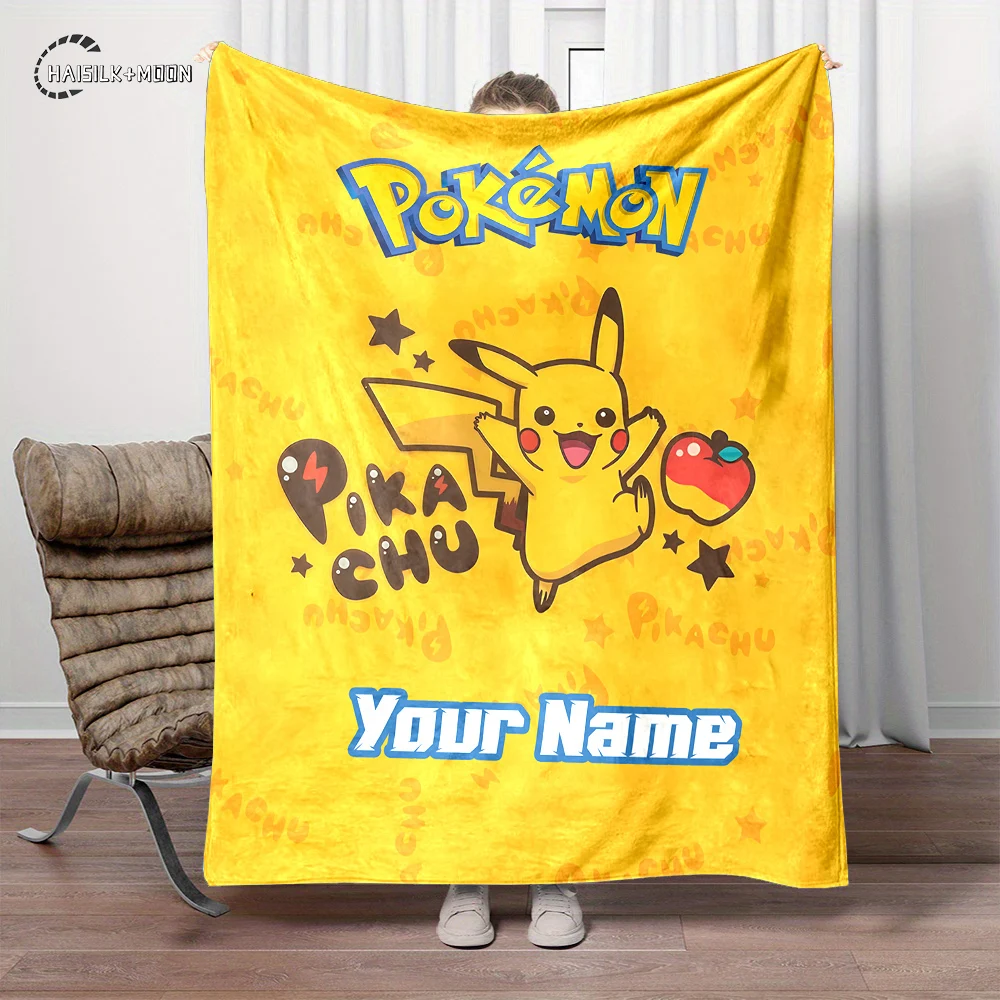 Customized Name Personalized Blanket Pokemon Pikachu Office Soft Fluffy Shawl Warm and Comfortable Blanket Plush Nap Cover Gift