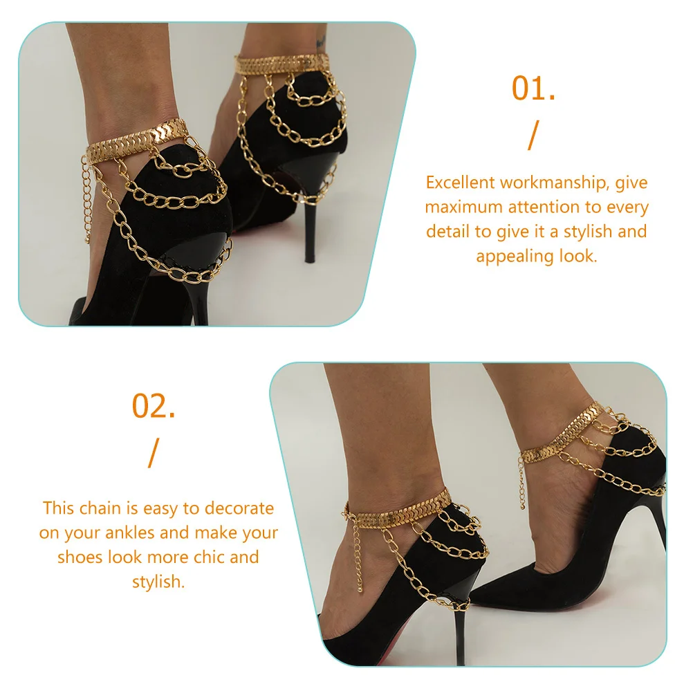 

2Pcs High Heel Chain Anklet Women Shoe Chains Stylish Shoe Chain Decoration for Prom Party Date Graduation Accessories