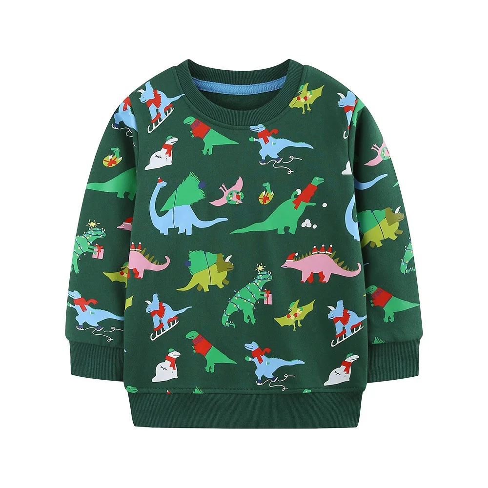 Jumping Meters Baby Boys Sweatshirts 2-7T 2026 Dinosaurs Print Long Sleeve Hooded Toddler Clothing for Autumn Spring Kids