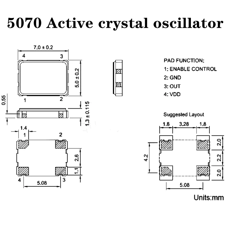 10 قطعة SMD 5070 7050 5*7 مذبذب الكريستال النشط OSC 25MHZ 6M 8M 10M 11.0592M 12M 16M 20M 24M 25M 33M 40M 48M 50M 60M 100M 125M