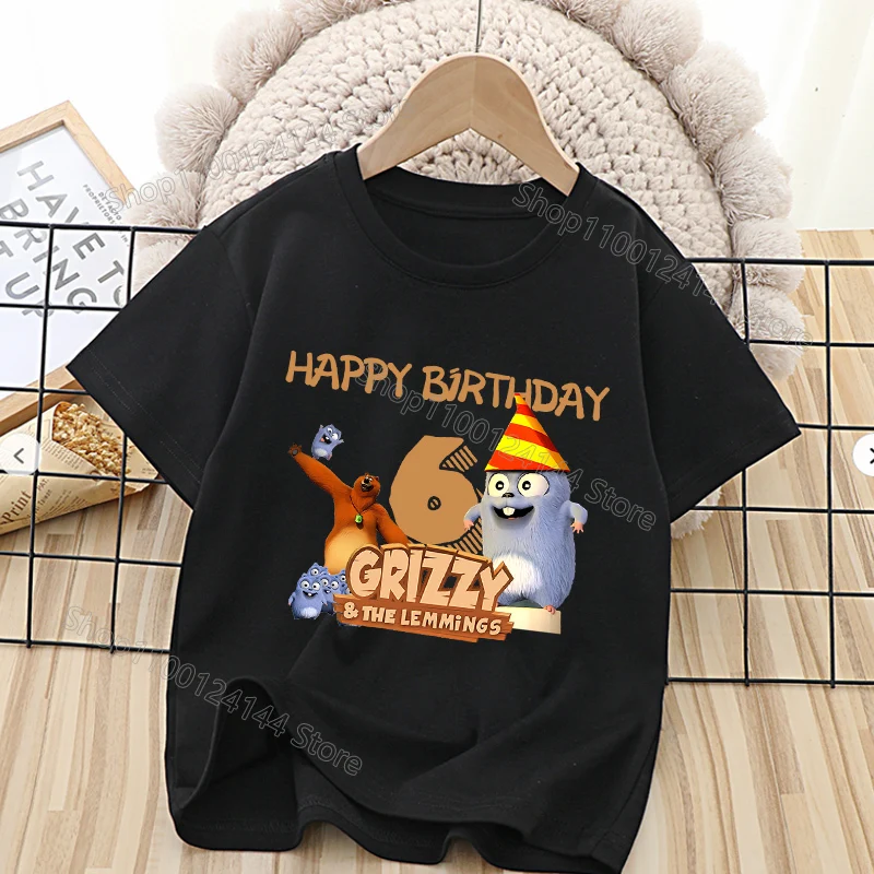 Kawaii Grizzly Lemmings TShirt Clothes Children Happy Birthday Numbers Clothing T-shirts Anime Summer Short Top Clothes Kid Gift