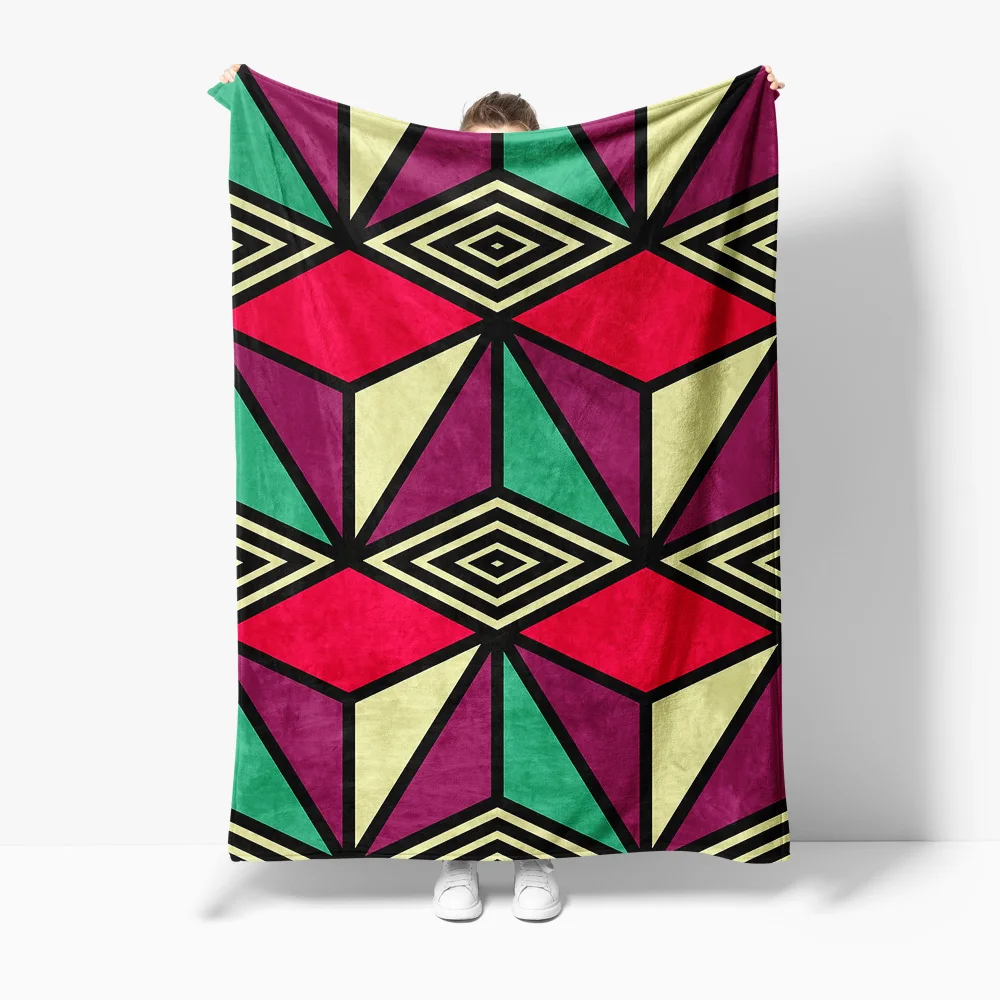 

Бархатное одеяло с геометрическим рисунком - абстрактный треугольный узор, диван-кровать, декор для гостиной, подарок