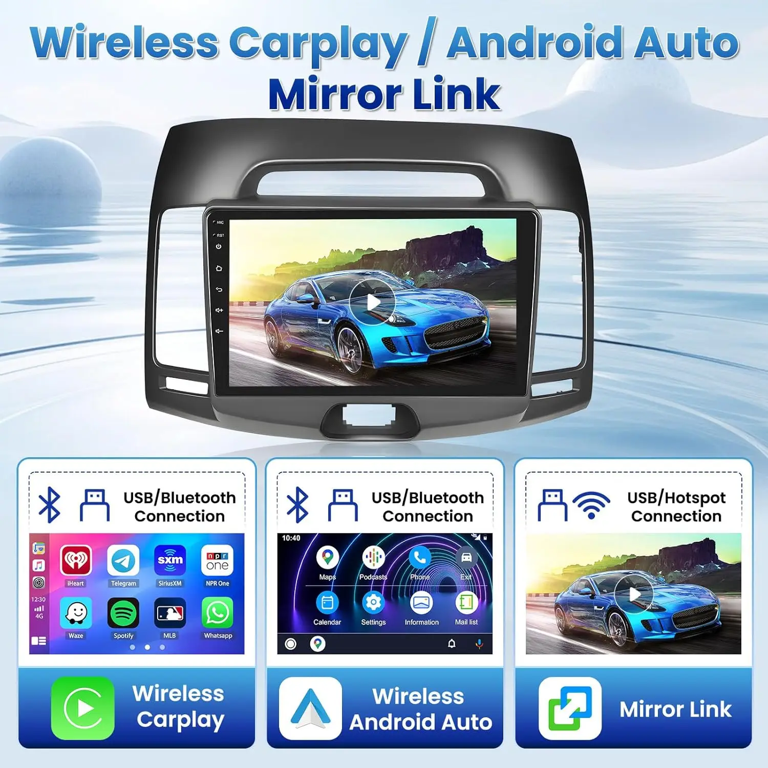 For Hyundai Elantra 2007-2010 Android Car Stereo with Wireless Carplay Android Auto 9