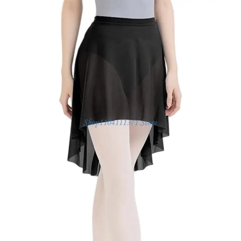 P9FC Rok Tari Warna Solid untuk Wanita Rok Bungkus Bernapas Rok Balet Elegan